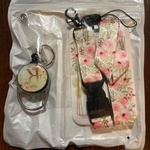 Letter “R” Floral Lanyard and Retract ID Badge Reel Set